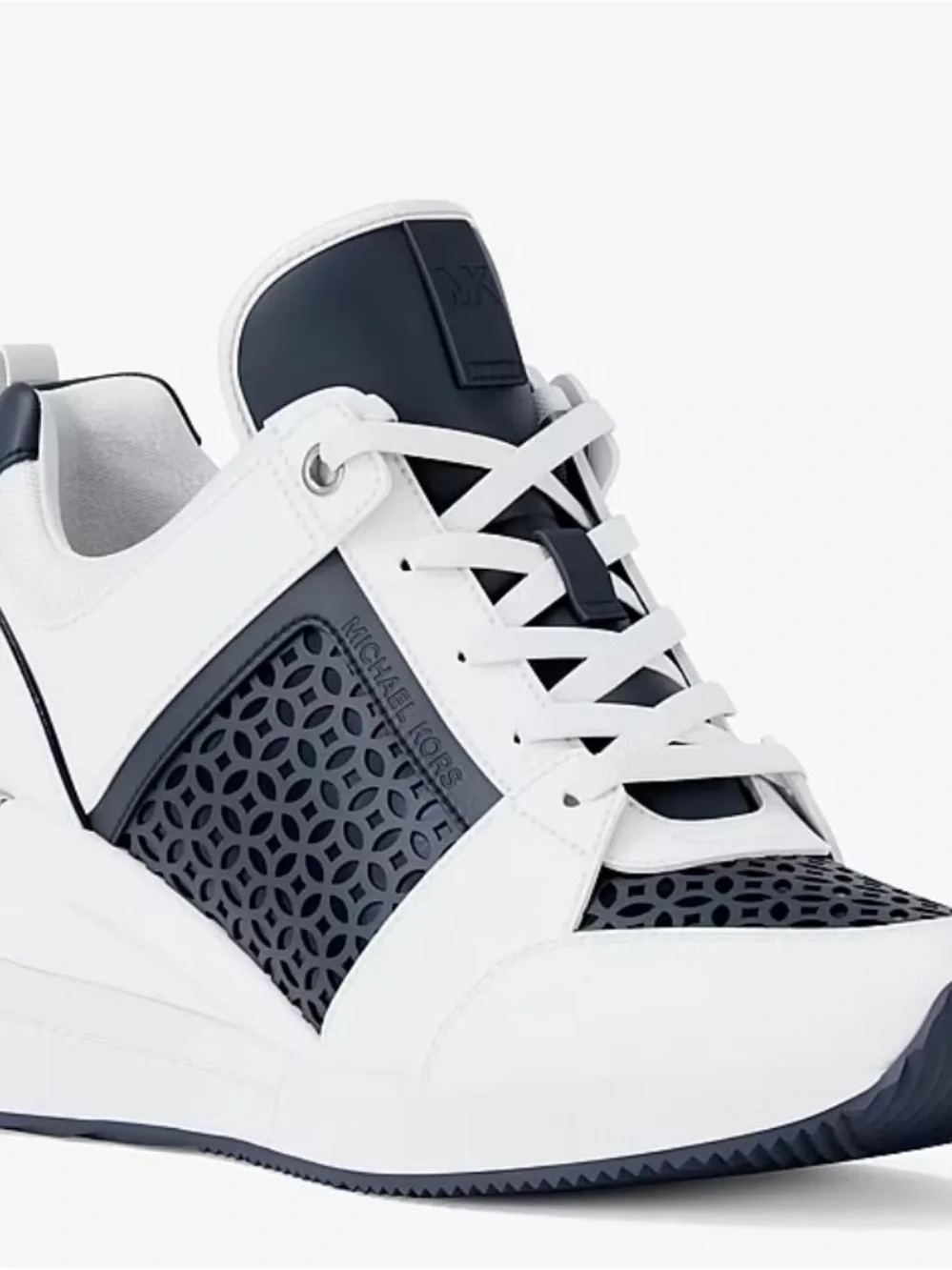 Michael Kors Navy & White Perforated Platform Sneaker Size 8 New In Box